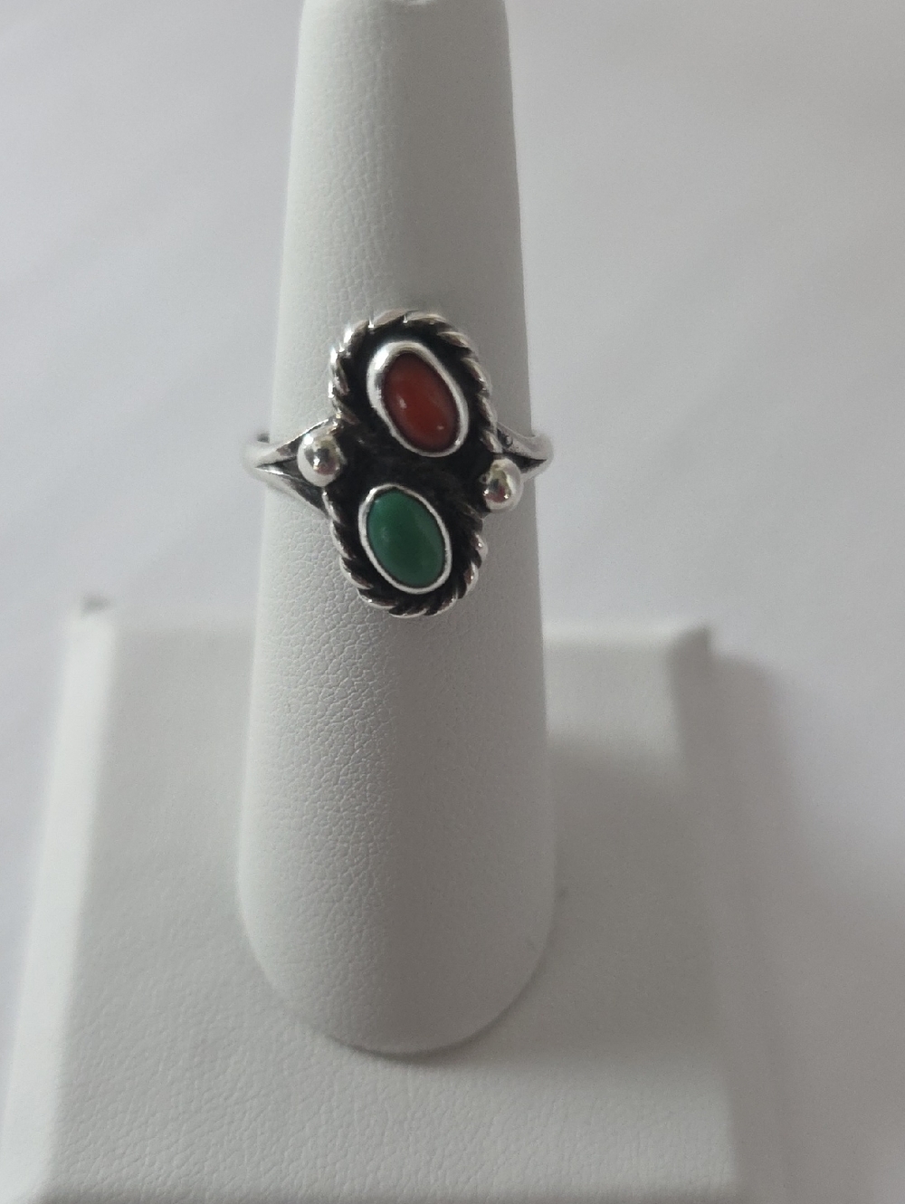 Vintage Turquoise & Coral/ Sterling Silver Native American Ring/Jewelry - Picture 5 of 7